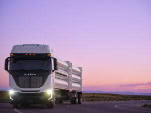 nikola hyla truck at sunrise