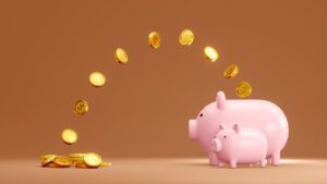 coins flying into a piggy bank