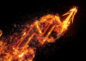 flaming stock arrow made of fire rises