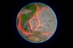 planet earth with fault lines of tectonic plates