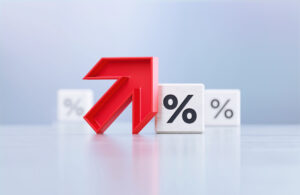 arrow up percent sign on dice dividends stock market