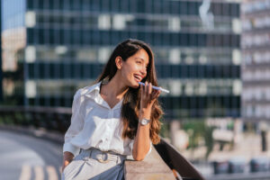 business woman on phone voice memo 1200x801 d21b45d