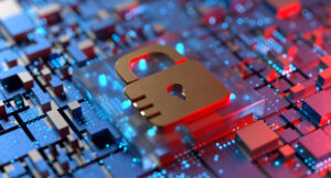 metallic lock on chipboard cybersecurity