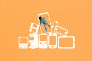 person balancing on tech devices